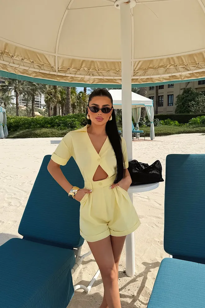 EYYO ATELIER Sarı Gündelik Seksi Zarif Sokak Tarzı Tulum Toptan Giyim 1