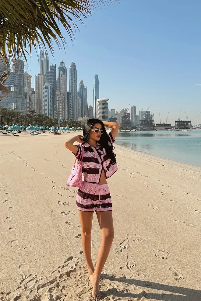 EYYO ATELIER Pink Striped Casual Streetwear Set Wholesale Clothing 1