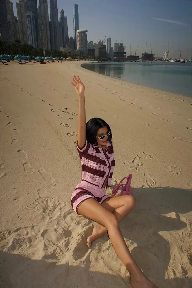 EYYO ATELIER Pink Striped Casual Streetwear Set Wholesale Clothing Spring