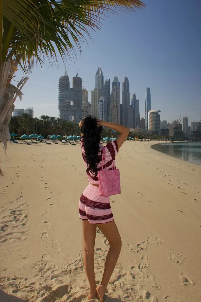 EYYO ATELIER Pink Striped Casual Streetwear Set Wholesale Clothing Sexy