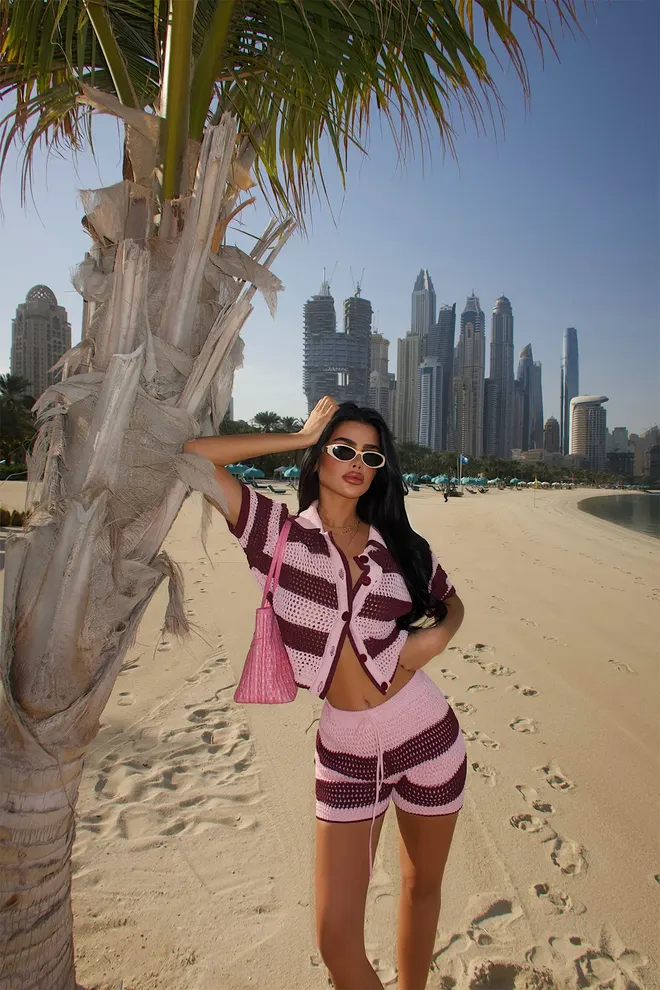 EYYO ATELIER Pink Striped Casual Streetwear Set Wholesale Clothing Casual