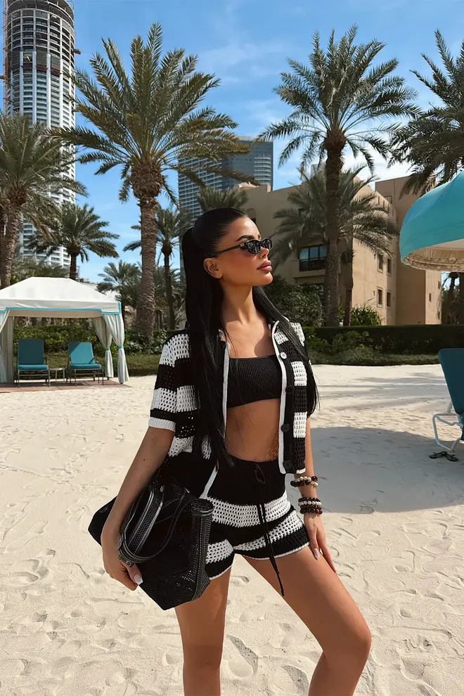 EYYO ATELIER Black Striped Slim Fit Casual Set Wholesale Clothing 1