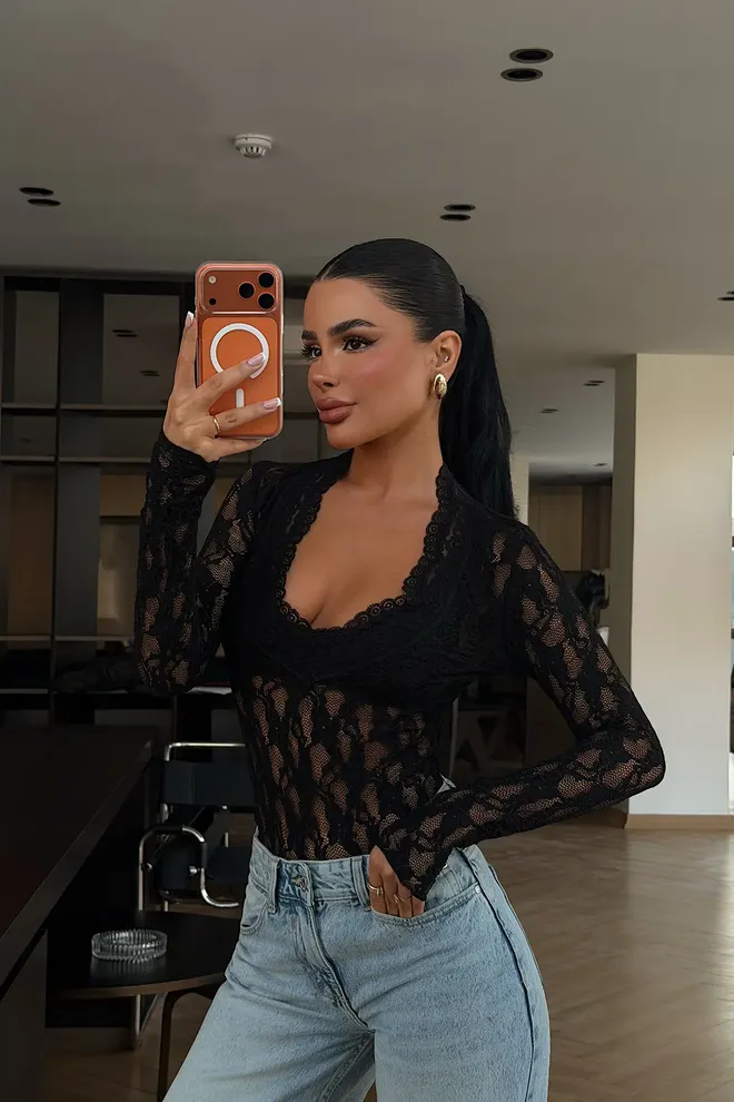 EYYO ATELIER Black Slim Fit Plunging Neck Blouse Wholesale Clothing Casual