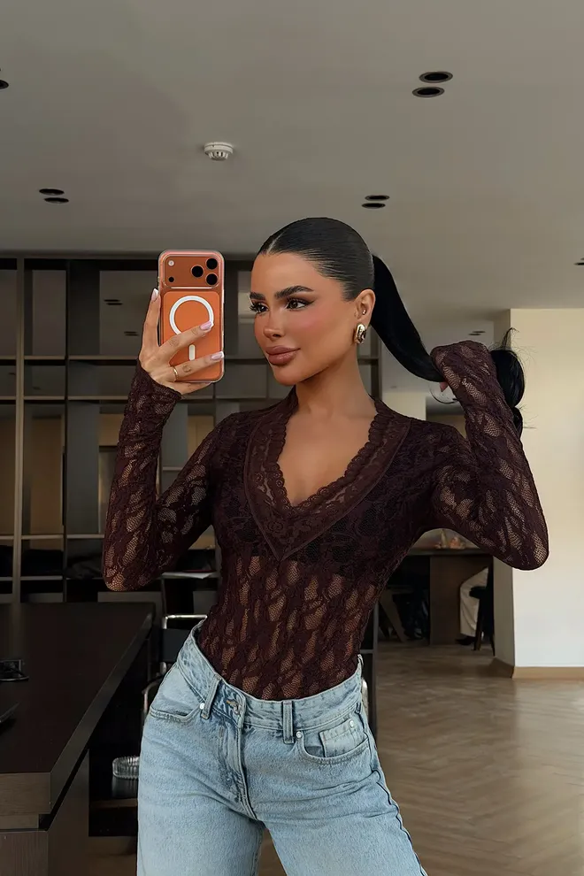 EYYO ATELIER Claret Red Blouse Slim Fit V Neck Long Sleeve Wholesale Clothing Casual