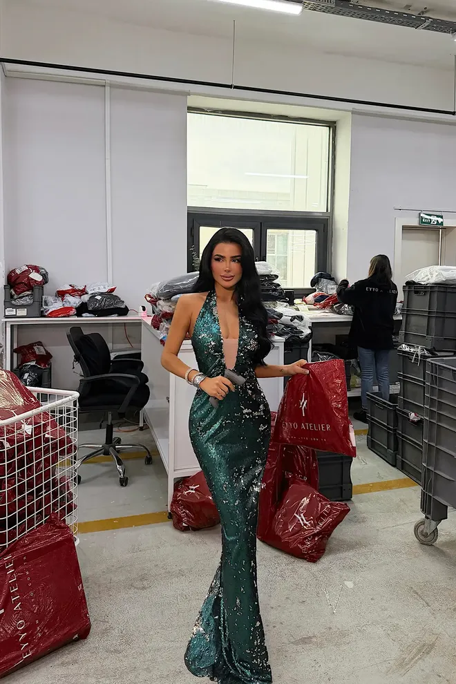 EYYO ATELIER Green Elegant Sequined Sheath Dress Wholesale Clothing Sexy