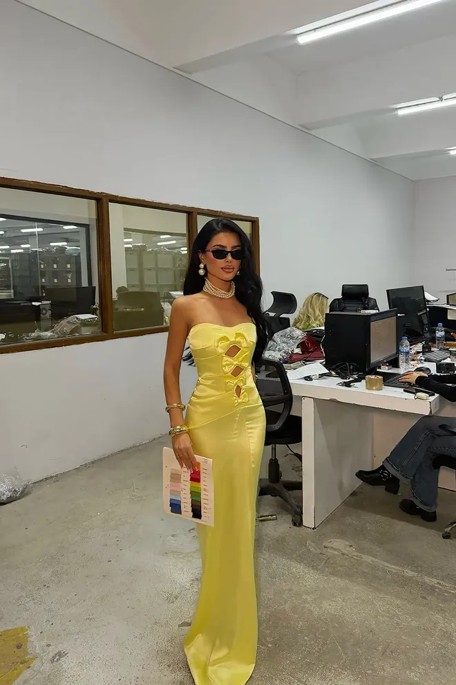 EYYO ATELIER Yellow Slip Dress Sexy Elegant Glam Floor Length Wholesale Clothing Sexy