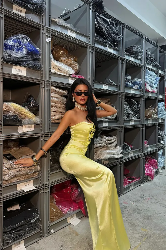 EYYO ATELIER Yellow Slip Dress Sexy Elegant Glam Floor Length Wholesale Clothing Formal