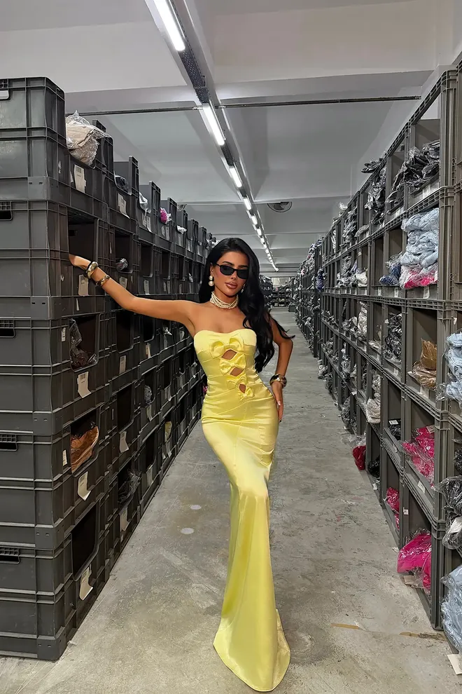 EYYO ATELIER Yellow Slip Dress Sexy Elegant Glam Floor Length Wholesale Clothing 1