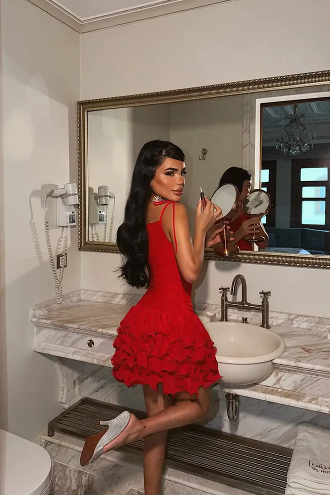 EYYO ATELIER Red Sexy Glam Bodycon Dress With Square Neck Wholesale Clothing Formal