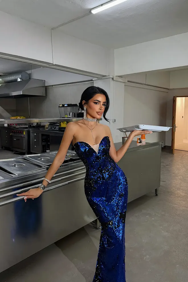 EYYO ATELIER فستان أزرق جنسي بريق رائع رسمي ملابس بالجملة 1