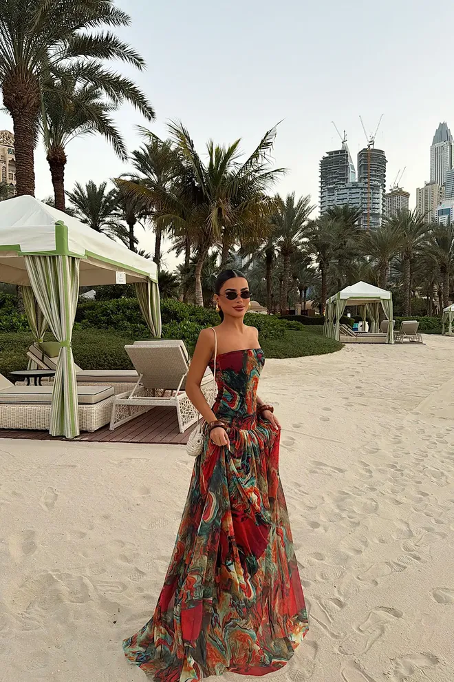 EYYO ATELIER Red Strapless Fit And Flare Dress Wholesale Clothing 1