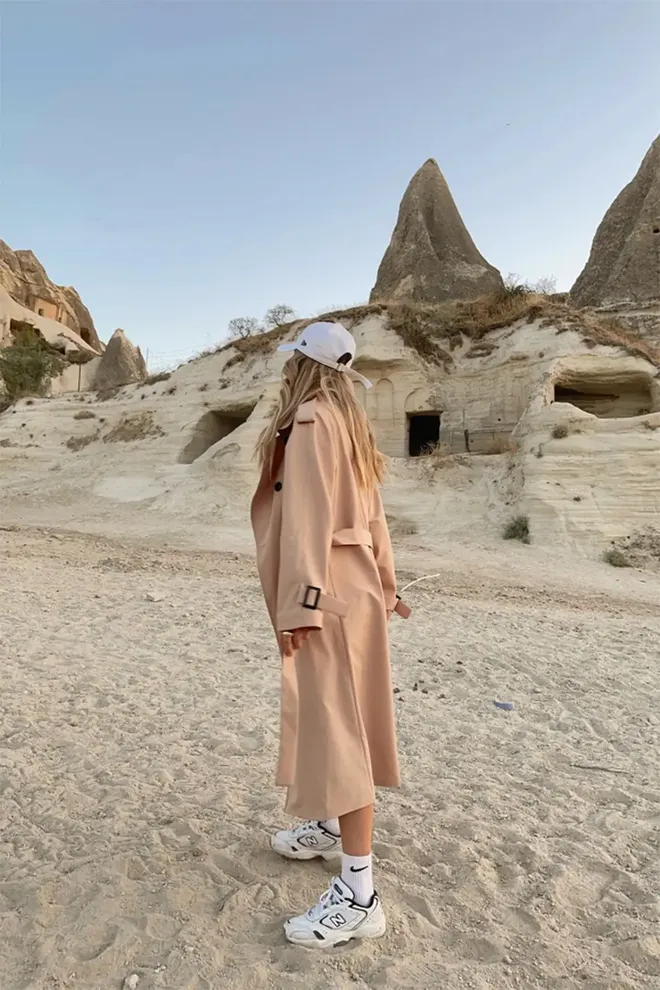 EYYO ATELIER Beige Trenchcoat Single Breasted Buttoned Casual Wholesale Clothing Streetwear