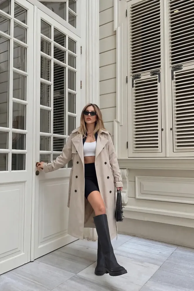 EYYO ATELIER Beige Trenchcoat Elegant Single Breasted Classic Wholesale Clothing 1