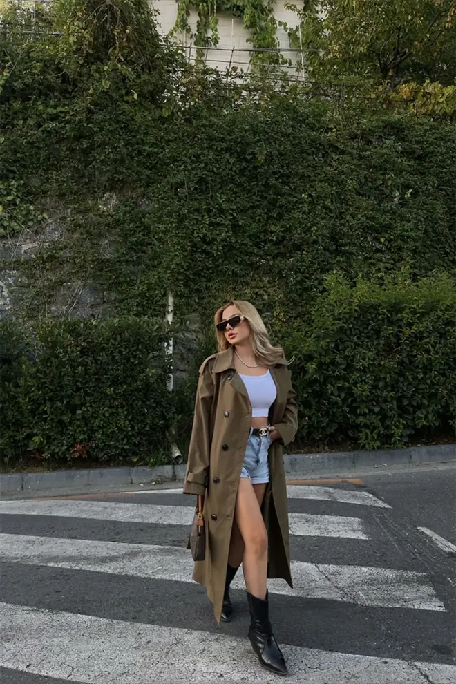 EYYO ATELIER Kahverengi Trençkot Zarif Düğmeli Tek Düğmeli Toptan Giyim Gündelik