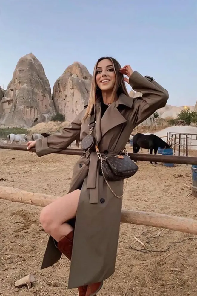 EYYO ATELIER Καφέ Καπαρντίνα Κομψό Με Κουμπιά Μονόκουμπο Χονδρικό εμπόριο ενδυμάτων Σέξι