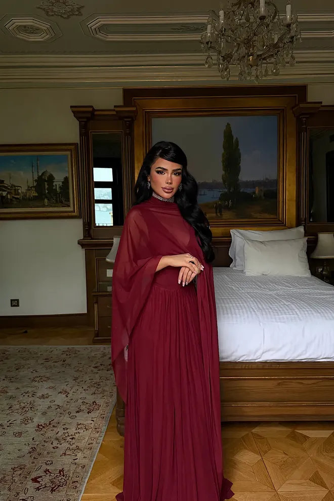 EYYO ATELIER Claret Red Elegant Fit And Flare Dress Wholesale Clothing Fall