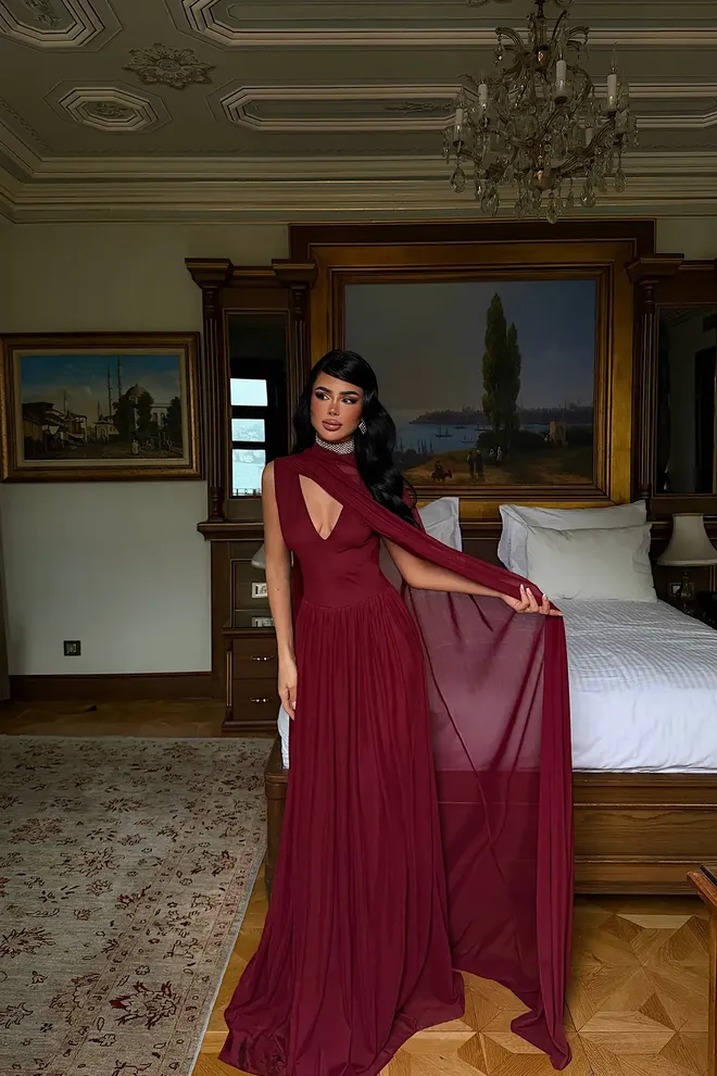 EYYO ATELIER Claret Red Elegant Fit And Flare Dress Wholesale Clothing 1