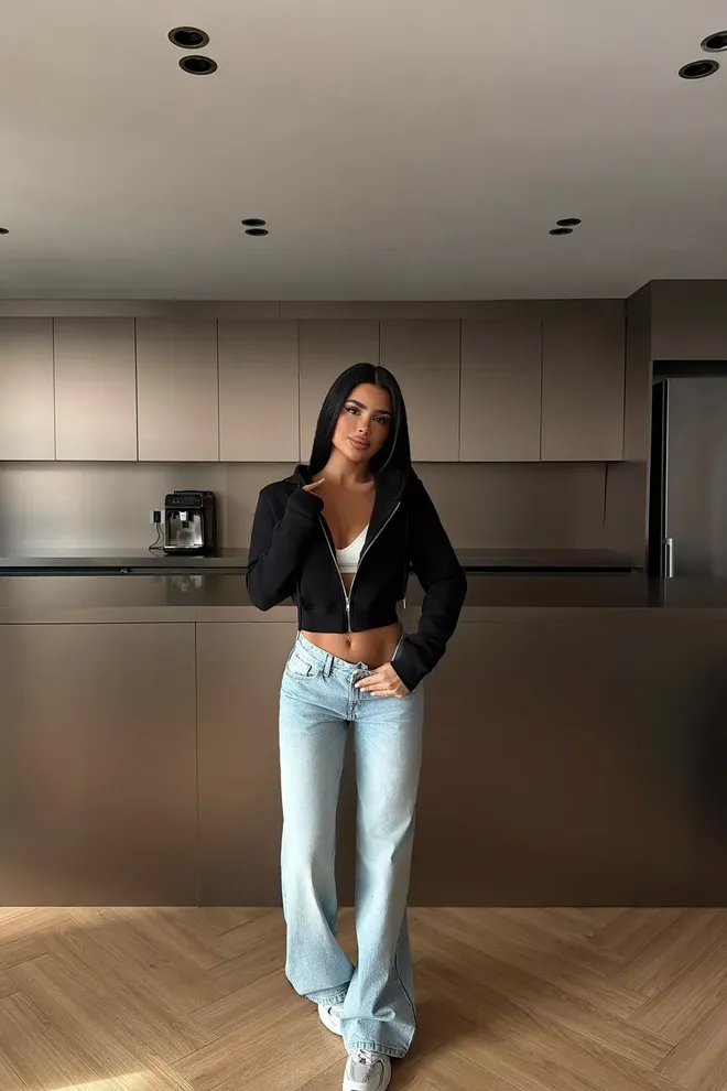 EYYO ATELIER Black Fitted Zip Up Crop Cardigan With Hood Wholesale Clothing Lounge