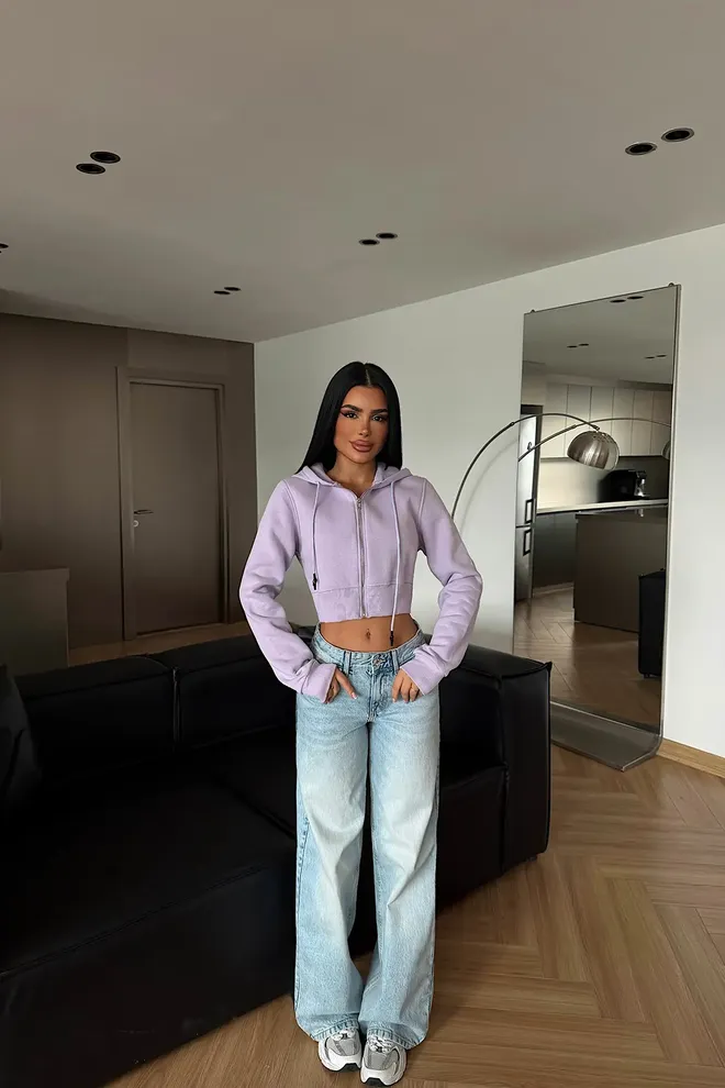 EYYO ATELIER Purple Slim Fit Crop Zip Up Cardigan Wholesale Clothing Lounge