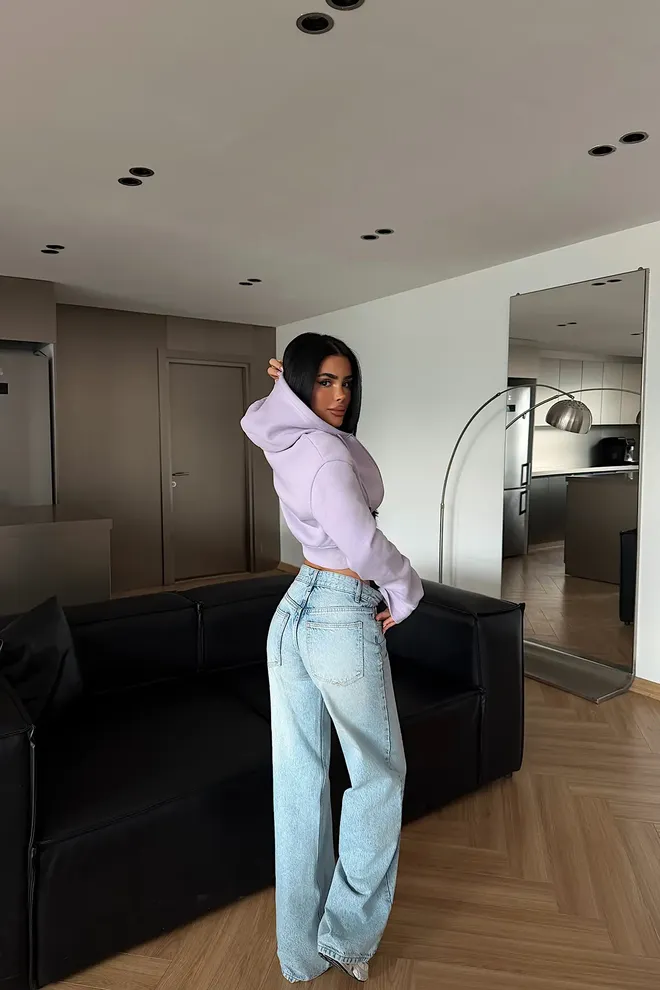 EYYO ATELIER Purple Slim Fit Crop Zip Up Cardigan Wholesale Clothing Spring