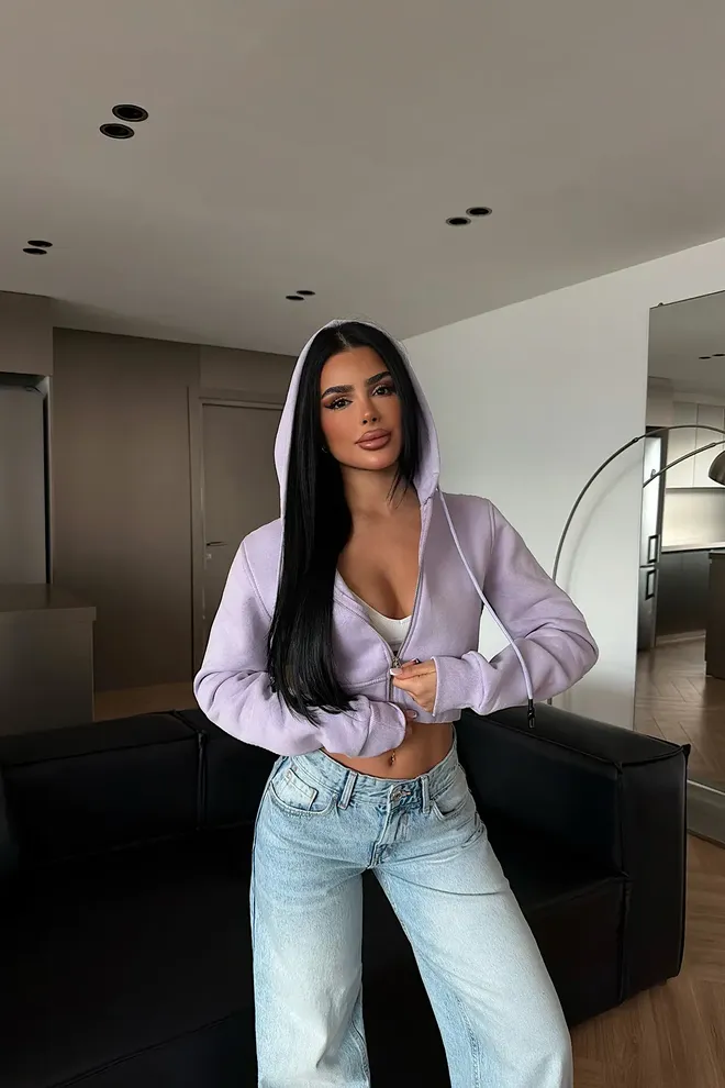 EYYO ATELIER Purple Slim Fit Crop Zip Up Cardigan Wholesale Clothing 1