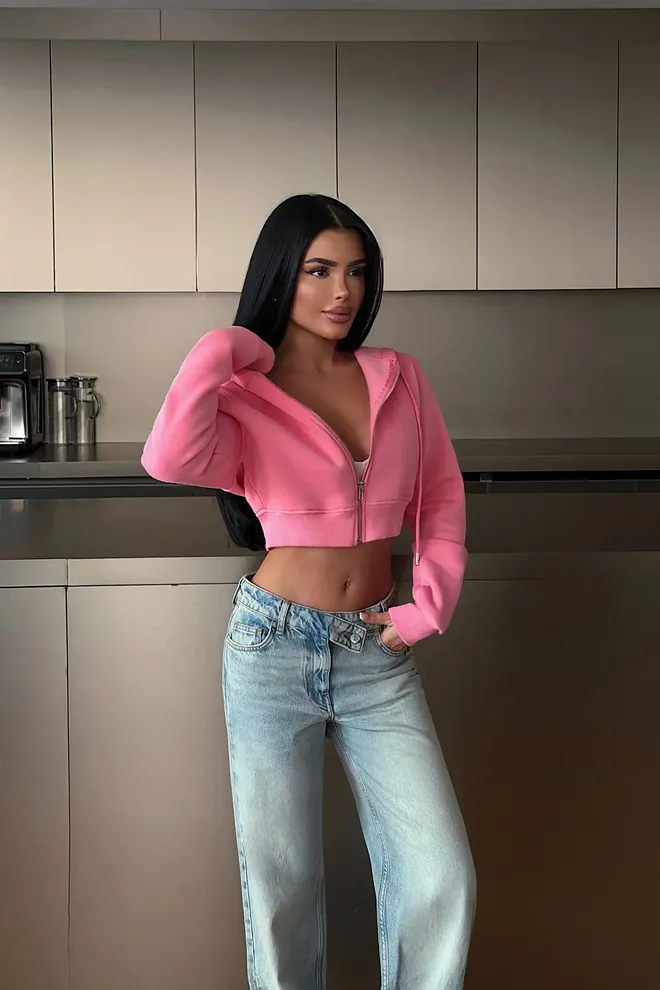 EYYO ATELIER Różowy Casual Dopasowany Zip up Crop Kardigan Hurtowa sprzedaż odzieży Odpoczynek