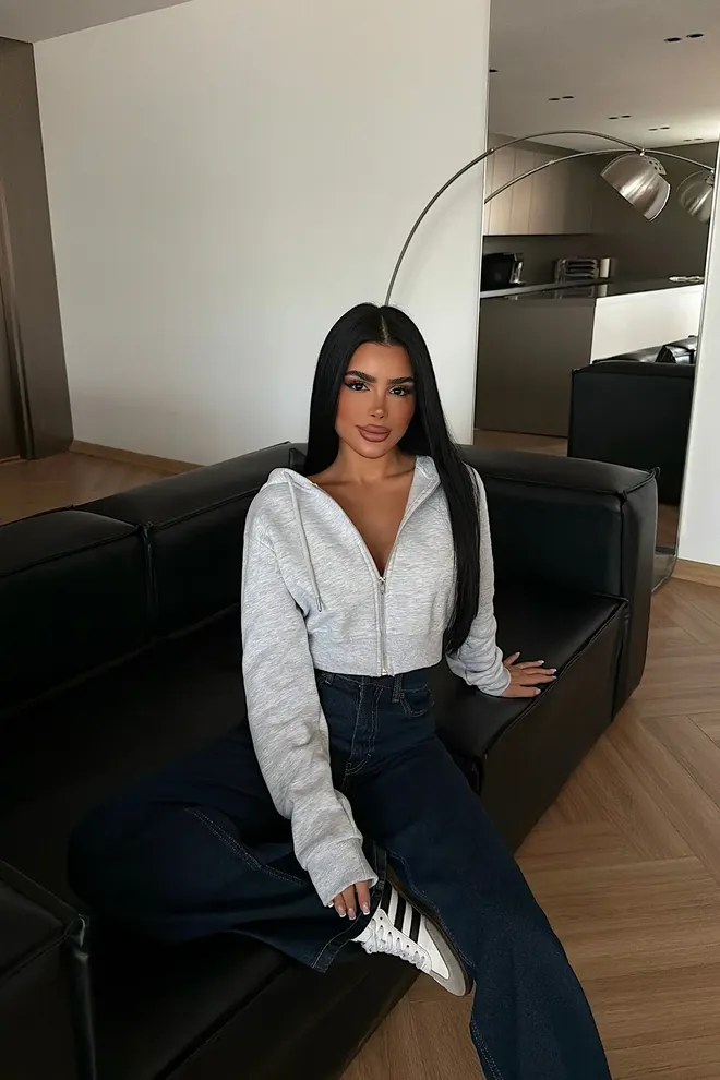 EYYO ATELIER Grey Slim Fit Hooded Neck Crop Cardigan Wholesale Clothing 1