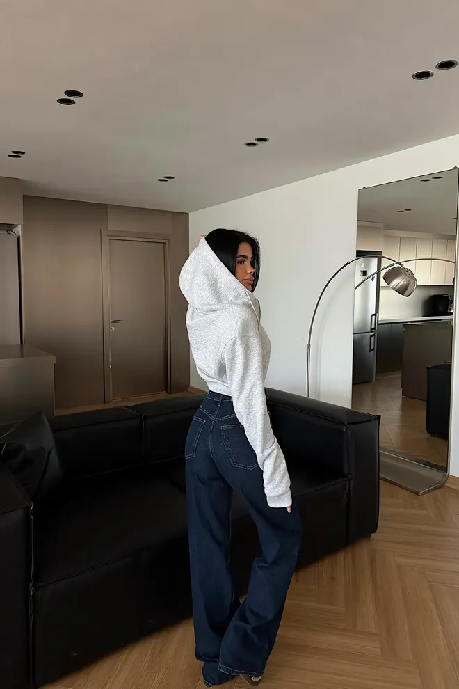 EYYO ATELIER Grey Slim Fit Hooded Neck Crop Cardigan Wholesale Clothing Spring