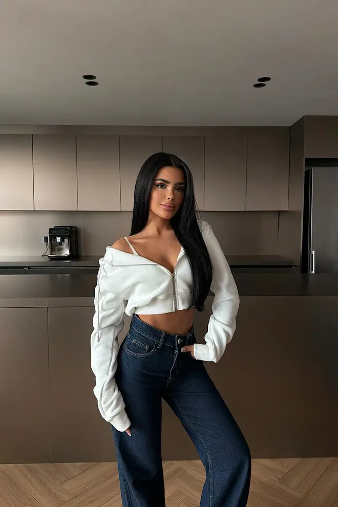 EYYO ATELIER White Slim Fit Zip Up Crop Cardigan With Hooded Neck Wholesale Clothing 1