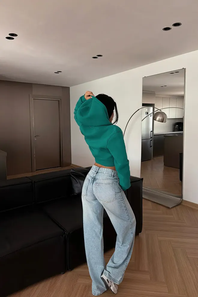 EYYO ATELIER Green Slim Fit Casual Zip Up V Neck Crop Cardigan Wholesale Clothing Spring