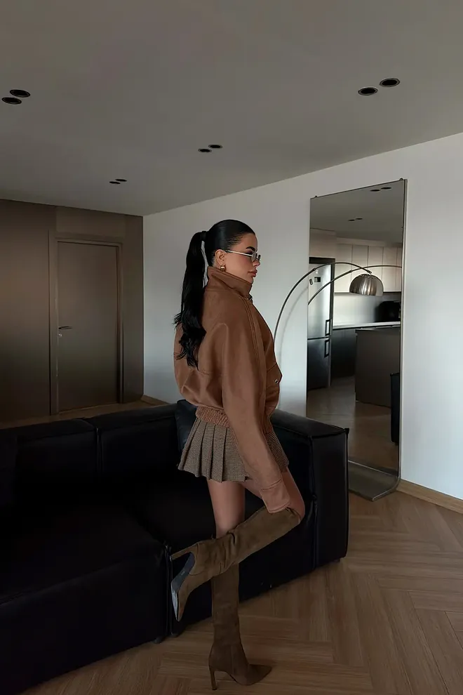 EYYO ATELIER Brown Bomber Jacket With High Collar And Oversized Fit Wholesale Clothing Fall