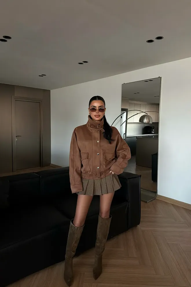 EYYO ATELIER Brown Bomber Jacket With High Collar And Oversized Fit Wholesale Clothing Lounge