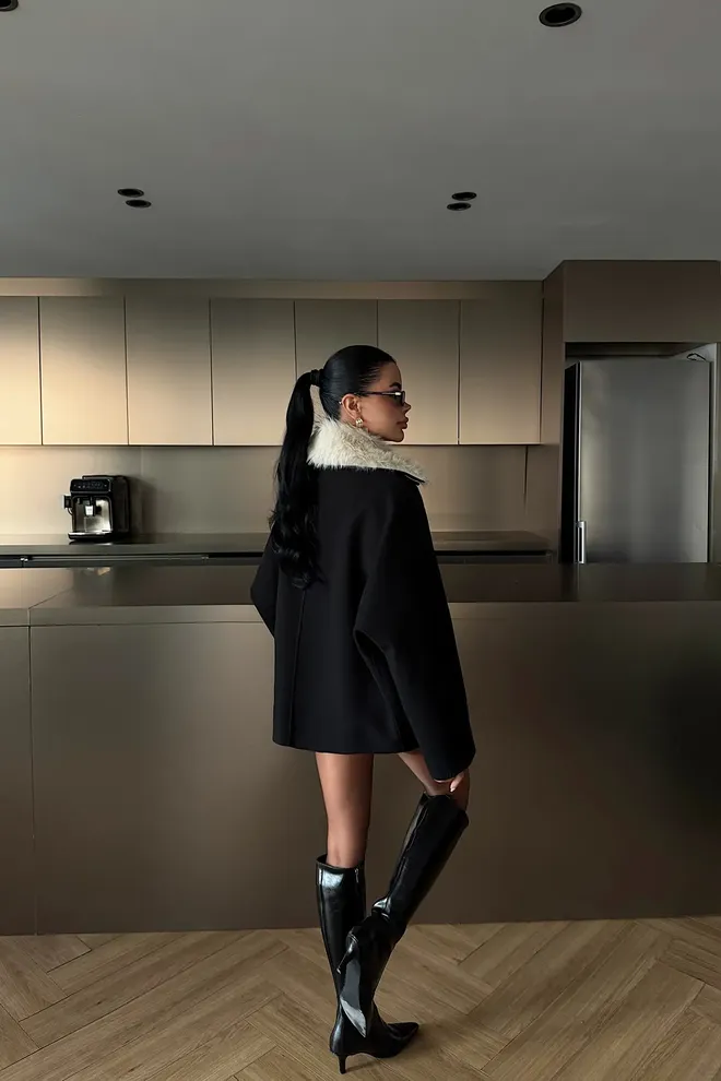 EYYO ATELIER Black Casual Elegant Vintage Glam Formal Retro Jacket Wholesale Clothing Fall