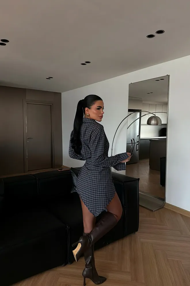 EYYO ATELIER Grey Checkered Casual Shirt Wholesale Clothing Spring