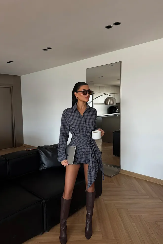 EYYO ATELIER Grey Checkered Casual Shirt Wholesale Clothing Lounge