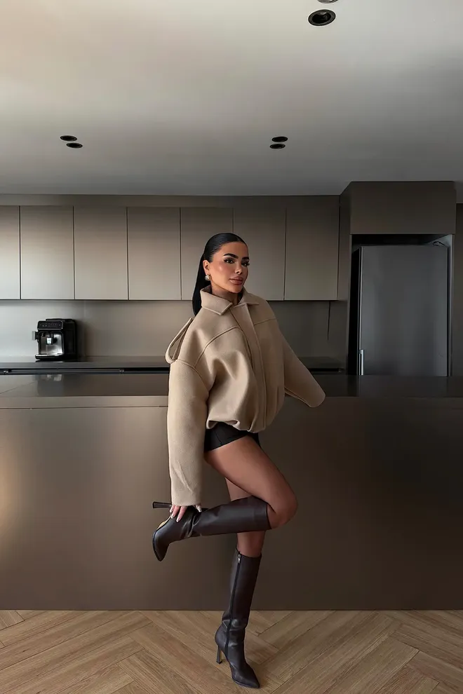 EYYO ATELIER Beige Oversized Fit Overshirt Jacket Wholesale Clothing Spring