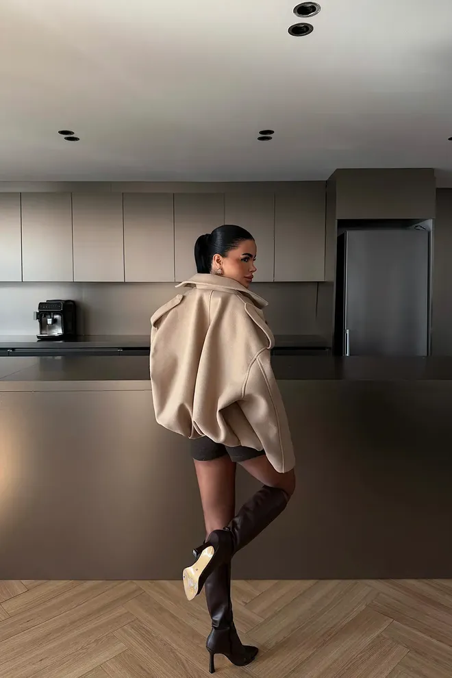 EYYO ATELIER Beige Oversized Fit Overshirt Jacket Wholesale Clothing Lounge