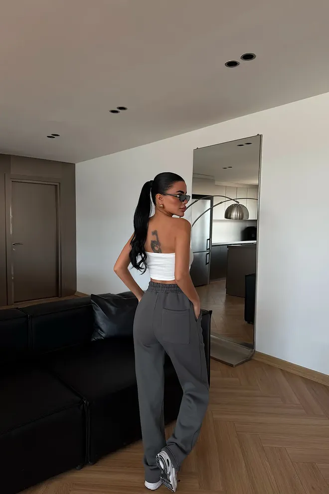 EYYO ATELIER Pantalón De Chándal Gris Tipo Jogger Con Cordón Y Bolsillo Oblicuo Ropa al por mayor Primavera