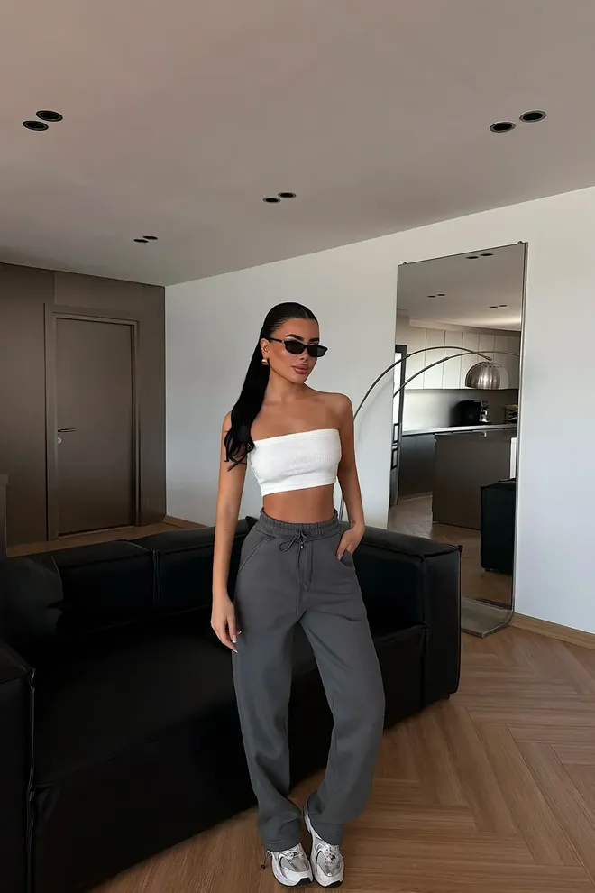 EYYO ATELIER Pantalón De Chándal Gris Tipo Jogger Con Cordón Y Bolsillo Oblicuo Ropa al por mayor 1