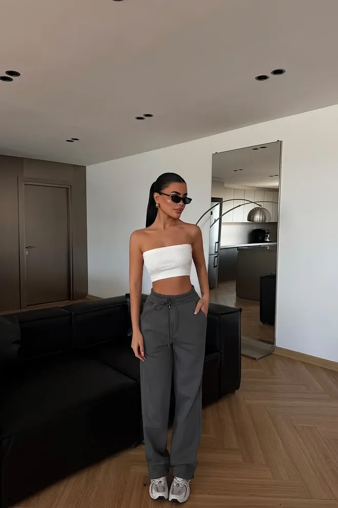 EYYO ATELIER Pilkos Laisvalaikio Kelnės Jogger Su Raišteliu Ir Pasvirusiais Kišenėmis Didmeninė prekyba drabužiais Kokteilinė