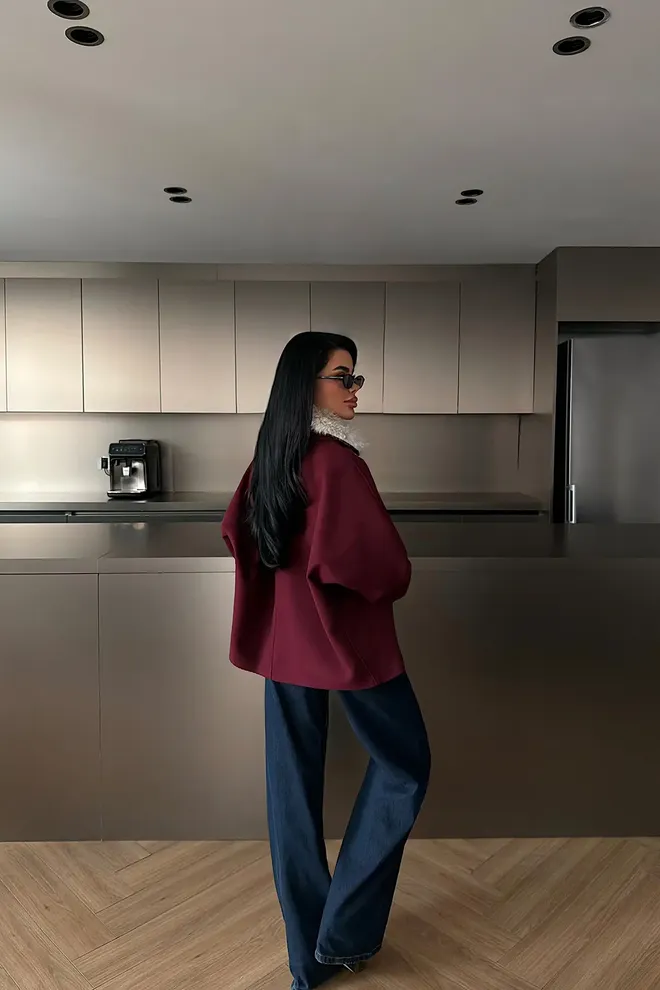 EYYO ATELIER Claret Red Jacket Elegant Oversized Single Breasted Blazer Wholesale Clothing Fall