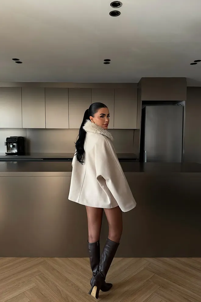 EYYO ATELIER Beige Shacket Jacket With Oversized Fit Wholesale Clothing Spring