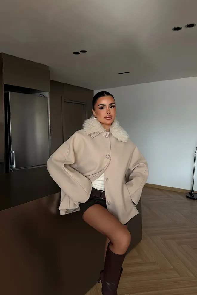 EYYO ATELIER Beige Shacket Jacket With Oversized Fit Wholesale Clothing Work