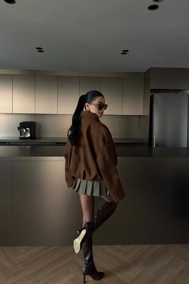 EYYO ATELIER Brown Overshirt Jacket With Point Collar Wholesale Clothing Spring