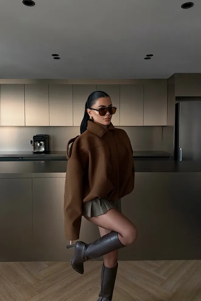 EYYO ATELIER Brown Overshirt Jacket With Point Collar Wholesale Clothing Work