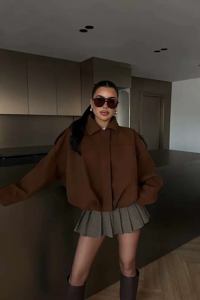 EYYO ATELIER Brown Overshirt Jacket With Point Collar Wholesale Clothing 1