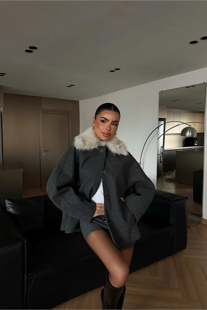 EYYO ATELIER Grey Elegant Oversized Fit Jacket Wholesale Clothing 1