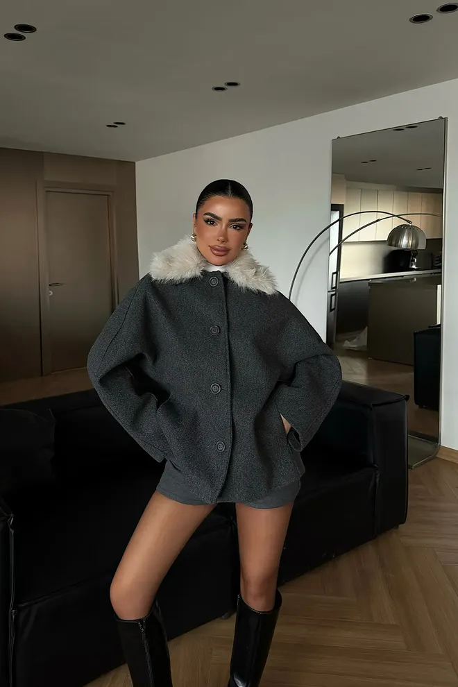 EYYO ATELIER Jaqueta Cinzenta Elegante Com Ajuste Oversized Roupas por atacado Casual