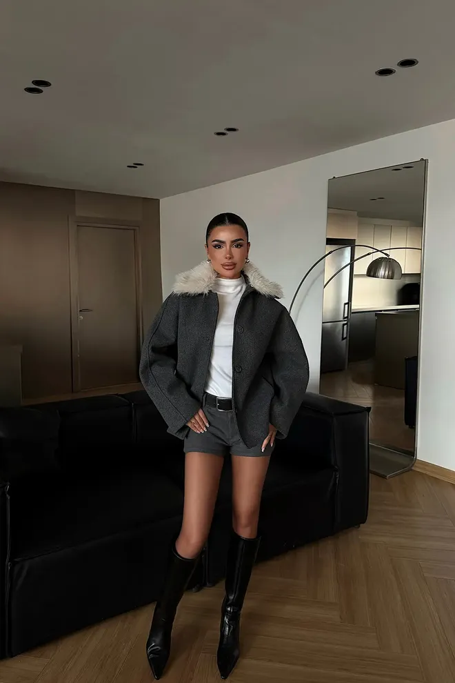 EYYO ATELIER Grey Elegant Oversized Fit Jacket Wholesale Clothing Work