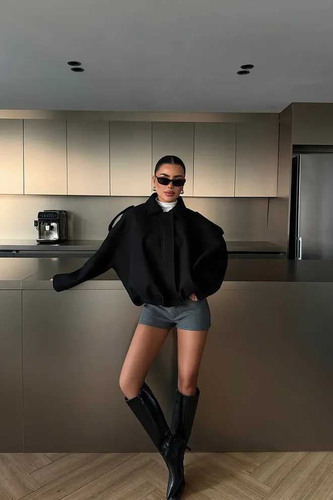 EYYO ATELIER Black Overshirt Jacket With Zip Up Closure Wholesale Clothing 1